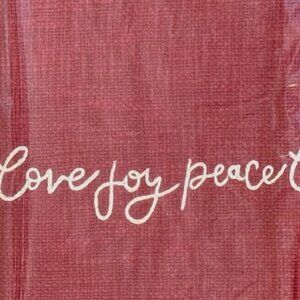 NEW Pottery Barn Love Joy Peace Embroidered Lumbar Pillow Cover | Cardinal Red